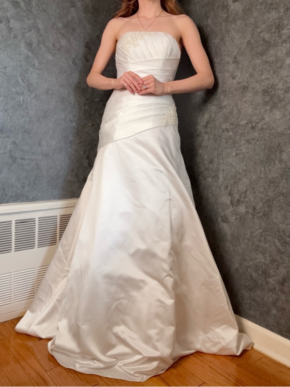 David's Bridal Strapless Satin Wedding Gown — New With Tags Size 2 · Never Worn